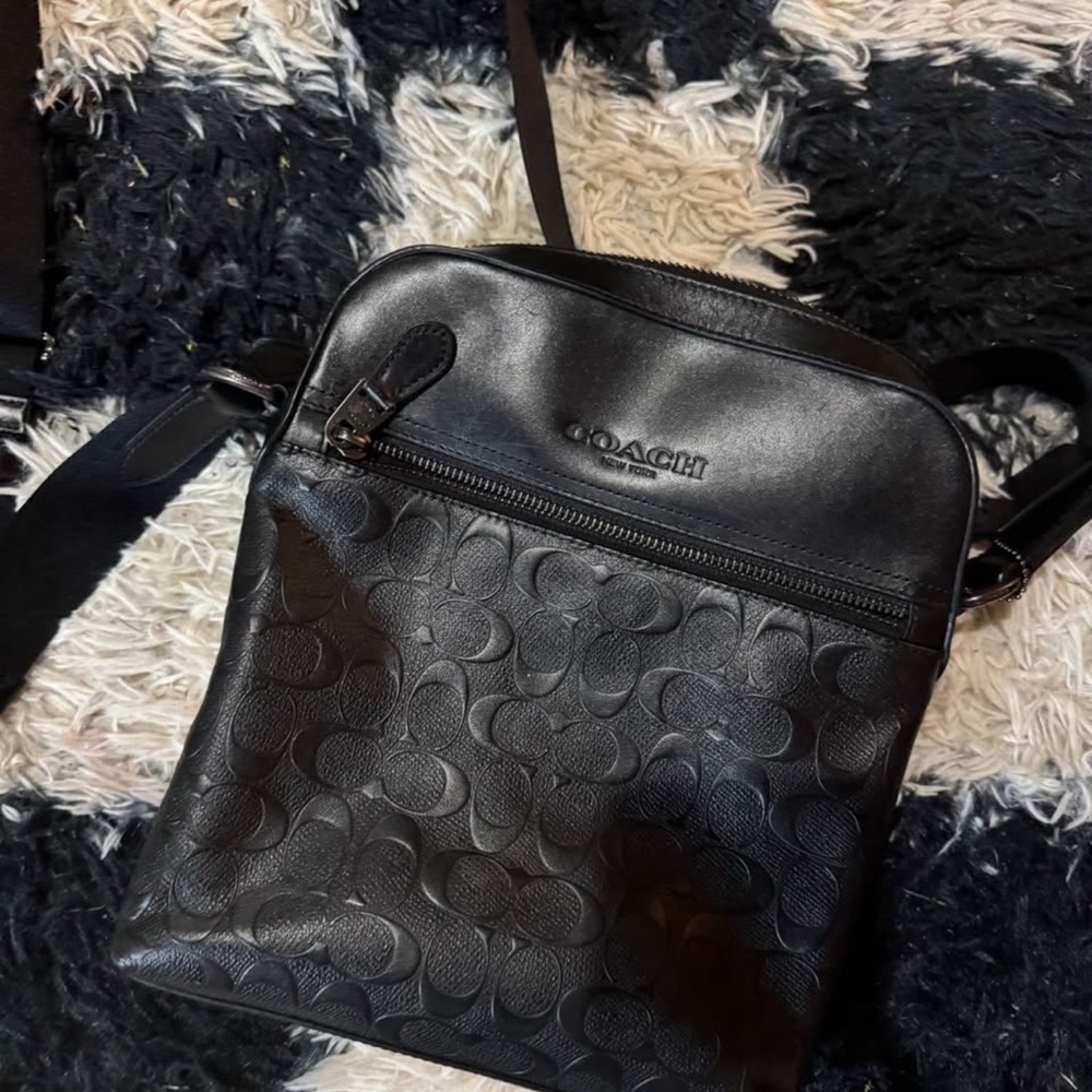Coach Embossed Black Leather Messenger Bag